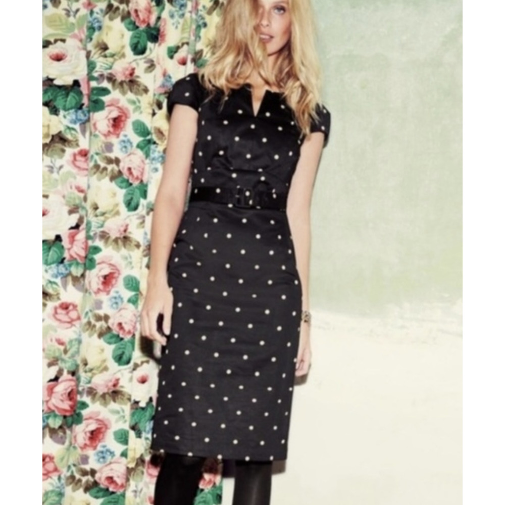 BODEN Belted Polka Dot Stretch Sheath Dress